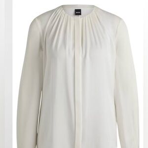 NWT Hugo Boss RUCHED-NECK BLOUSE IN STRETCH-SILK CREPE DE CHINE Sz 10